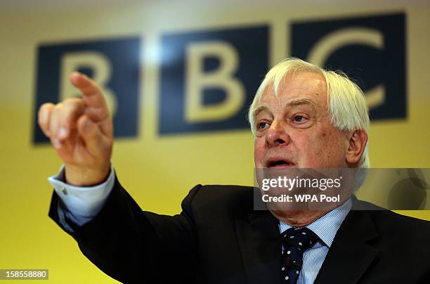 Trust Chairman Lord Patten responds to questions about the Pollard Review during a press conference at BBC Broadcasting House on December 19, 2012 in...