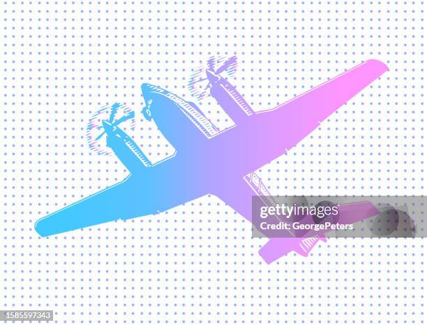 stockillustraties, clipart, cartoons en iconen met twin propeller airplane flying - turboprop motor