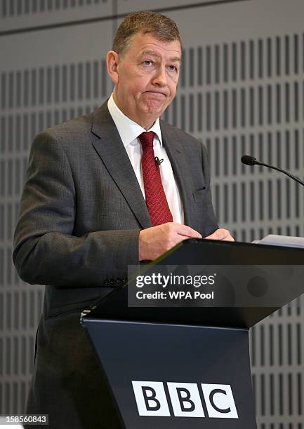 Author of the 'Pollard Review' Nick Pollard discusses his report during a press conference at BBC Broadcasting House on December 19, 2012 in London,...