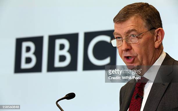 Author of the 'Pollard Review' Nick Pollard discusses his report during a press conference at BBC Broadcasting House on December 19, 2012 in London,...