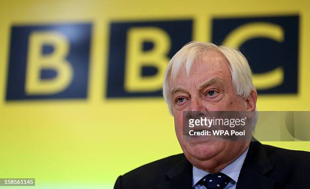 Trust Chairman Lord Patten responds to questions about the Pollard Report during a press conference at BBC Broadcasting House on December 19, 2012 in...