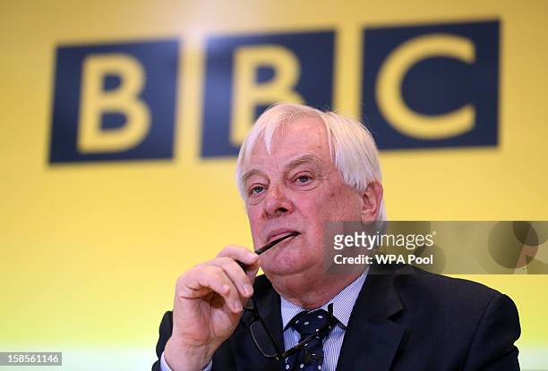Trust Chairman Lord Patten looks on during a press conference about the Pollard Report, at BBC Broadcasting House on December 19, 2012 in London,...