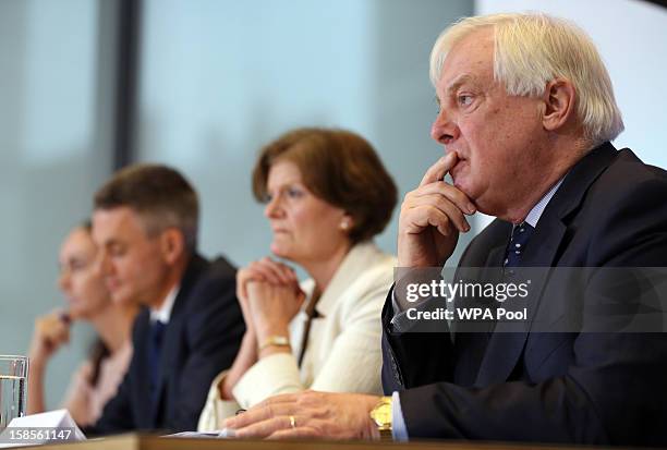 Trust Chairman Lord Patten looks on during a press conference at BBC Broadcasting House, following the publishing of the Pollard Report on December...