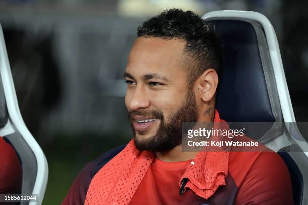 Neymar Jr of Paris Saint-Germain looks on during the pre-season friendly match between Paris Saint-Germain and FC Internazionale on August 01, 2023...