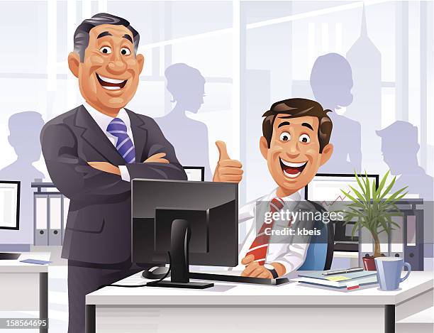 mitarbeiter des monats - office desk stock-grafiken, -clipart, -cartoons und -symbole