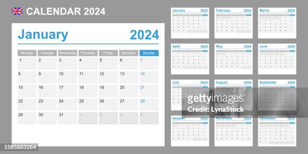 britischer kalender für 2024. die woche beginnt am montag. einfache vektorvorlage. business-design-planer. - freitag stock-grafiken, -clipart, -cartoons und -symbole