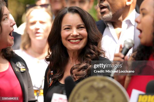 Labor Policy New York Local Executive Director and International Affairs for SAG-AFTRA Rebecca Damon, Fran Drescher, and NYC Council member Carmen De...