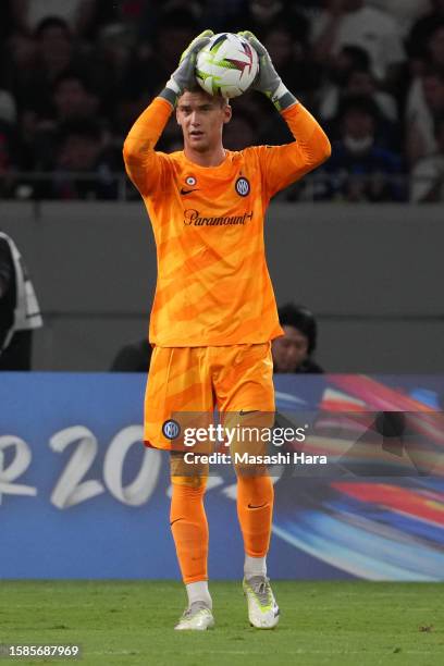 Filip Stankovic of Inter in action during the pre-season friendly match between Paris Saint-Germain and FC Internazionale on August 01, 2023 in...