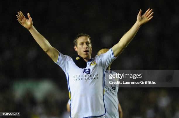 Luciano Becchio of Leeds United celebrates scoring the opening goal during the Capital One Cup Quarter-Final match between Leeds United and Chelsea...