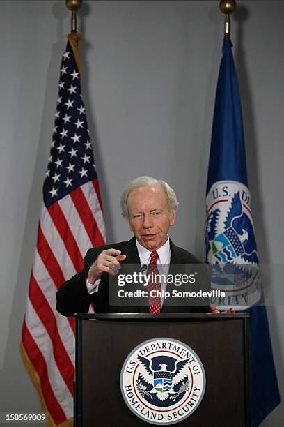 Senate Homeland Security and Governmental Affairs Committee Chairman Sen. Joseph Leiberman delivers remarks after receiving the Homeland Security...