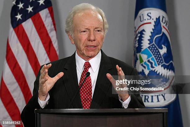 Senate Homeland Security and Governmental Affairs Committee Chairman Sen. Joseph Leiberman delivers remarks after receiving the Homeland Security...