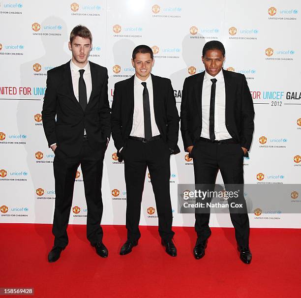 David De Gea, Chicharito, Antonio Valencia attend the United for UNICEF Gala Dinner at Old Trafford on December 19, 2012 in Manchester, England.