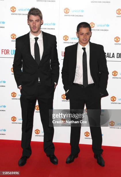 David De Gea and Chicharito Hernandez attend the United for UNICEF Gala Dinner at Old Trafford on December 19, 2012 in Manchester, England.
