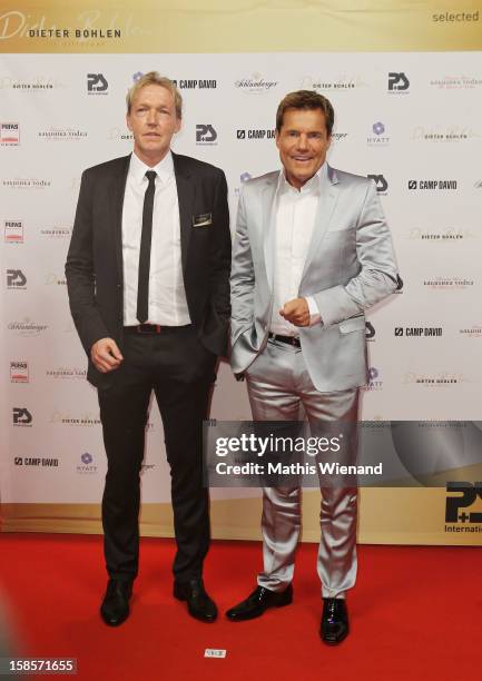 Dietmar Everding and Dieter Bohlen attend the Dieter Bohlen Wallpaper Collection presentation of P&S International at Balloni Halls on December 19,...