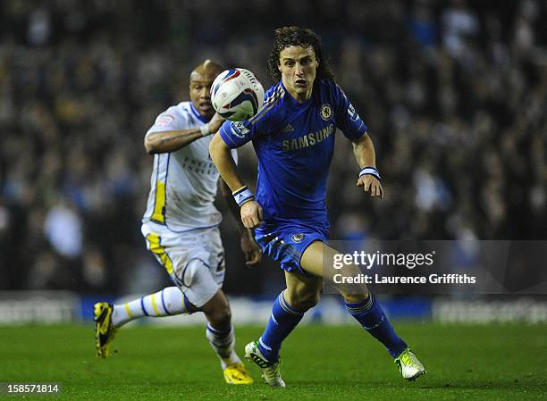 David Luiz of Chelsea in action during the Capital One Cup Quarter-Final match between Leeds United and Chelsea at Elland Road on December 19, 2012...