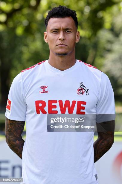 Davie Selke of 1. FC Köln poses during the team presentation at Geissbockheim on August 01, 2023 in Cologne, Germany.