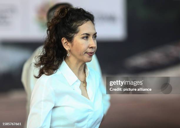 August 2023, Brazil, Belem: Maria Alexandra Moreira, Secretary General of the Amazon Cooperation Treaty Organization , speaks at the Hangar...