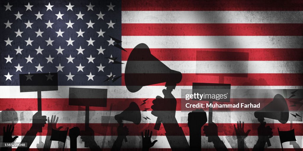 Flag Protest Vector Protest In The United States Of America Background Design With Waving ...