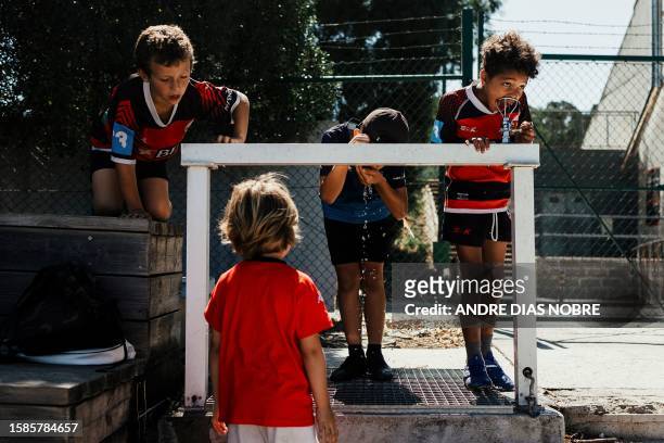Youngs player taking a water break during a training session of the Direito's Summer Academy 2023 in Lisbon, on July 11, 2023.Grupo Desportivo...