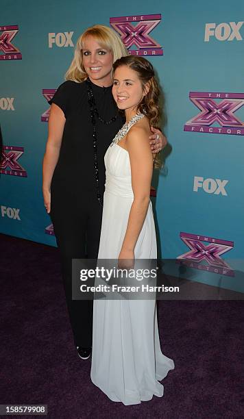 Singer Britney Spears and X Factor finalist Carly Rose Sonenclar, arrive at Fox's "The X Factor" Season Finale Night 1 at CBS Television City on...