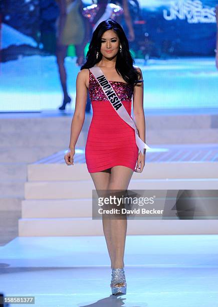 Miss Indonesia 2012, Maria Selena, is introduced during the 2012 Miss Universe Pageant at PH Live at Planet Hollywood Resort & Casino on December 19,...