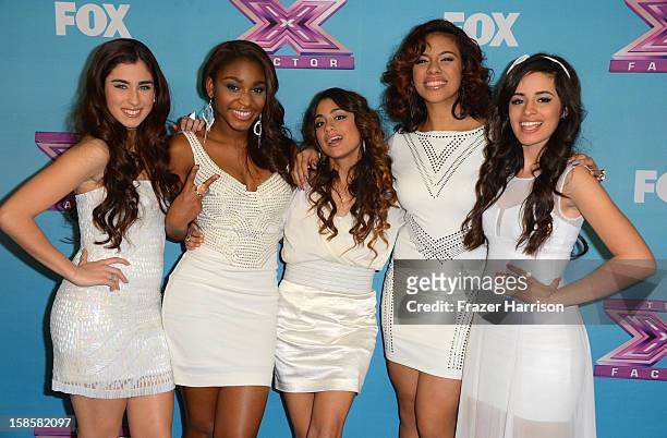 Finalist Fifth Harmony Lauren Juaregui, Normani Kordei, Ally Booke, Dinah Jane Hansen, Camila Cabello arrives at Fox's "The X Factor" Season Finale...