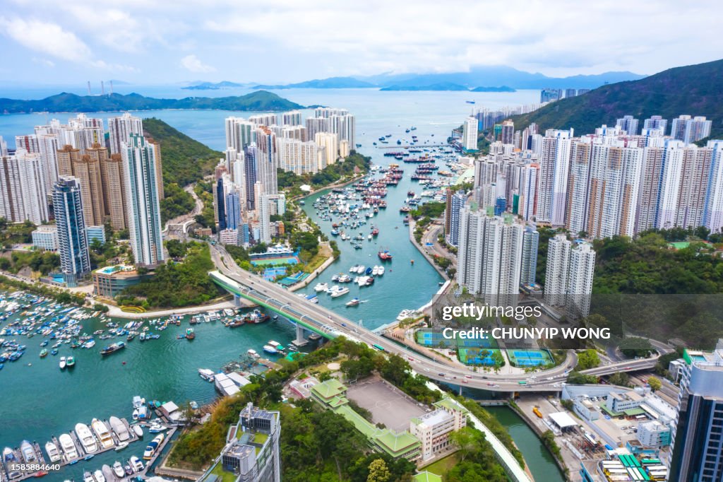 Aerial view Residential district in Aberdeen and Ap Lei Chau of Hong Kong