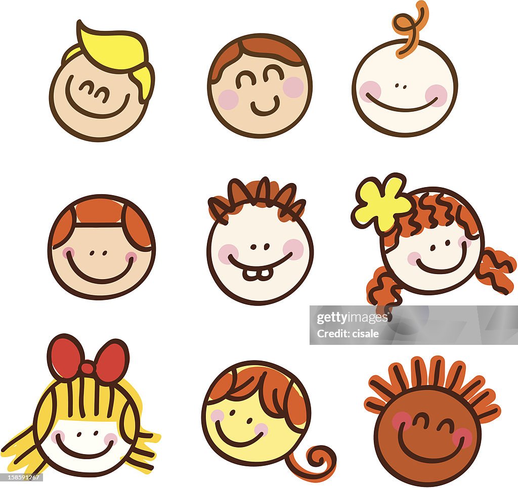 Retratos De Niños Felices De Dibujos Animados Ilustración Ilustración de  stock - Getty Images