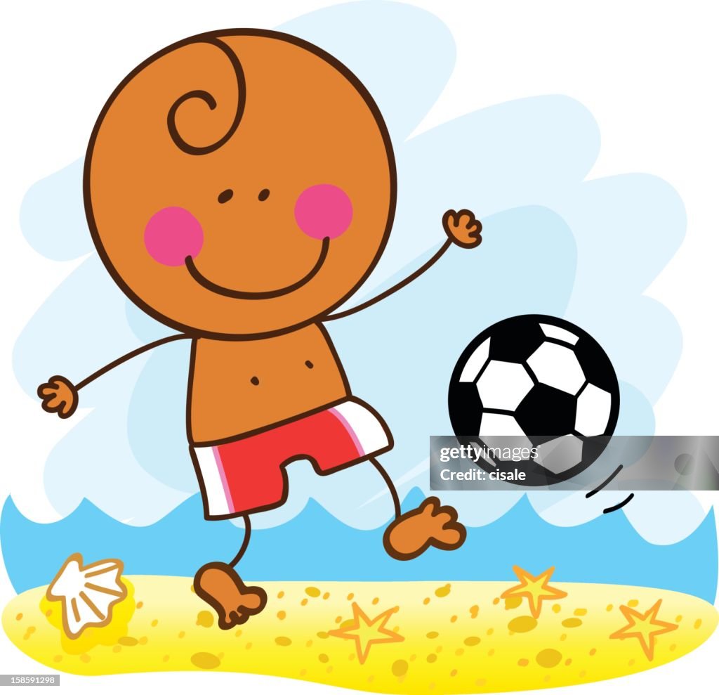 Black Boy Playing Football At Beach Cartoon Illustration High-Res Vector  Graphic - Getty Images
