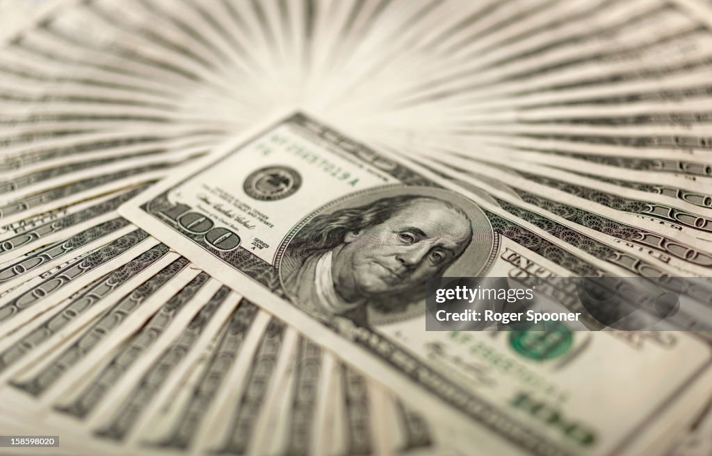 A fan of hundred dollar bills