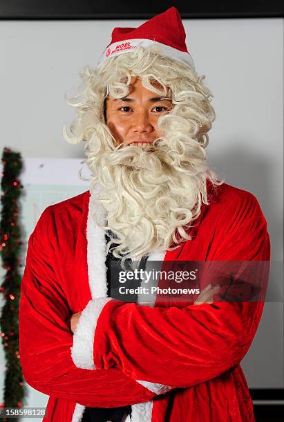 Eiji Kawashima, goal keeper of Standard de Liege poses in santa costume on December 11, 2012 in Liege,Belgium.