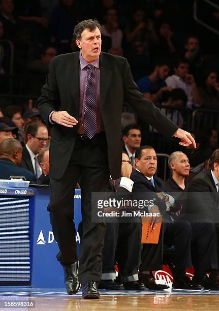 Head coach Kevin McHale of the Houston Rockets in action against the New York Knicks at Madison Square Garden on December 17, 2012 in New York City....