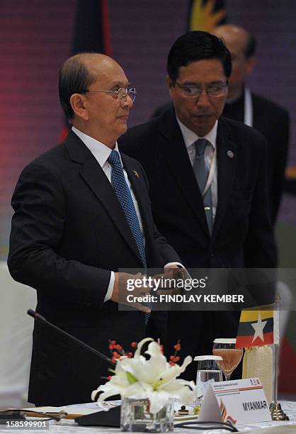 Myanmar's President Thein Sein prepares to leave after the ASEAN-India Commemorative Summit in New Delhi on December 20, 2012. Leaders from The...