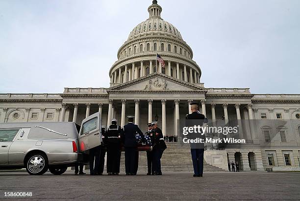 The late Senator Daniel Inouye is carried in a casket to the U.S. Capitol December 20, 2012 in Washington, DC. Senator Inouye, who was the longest...