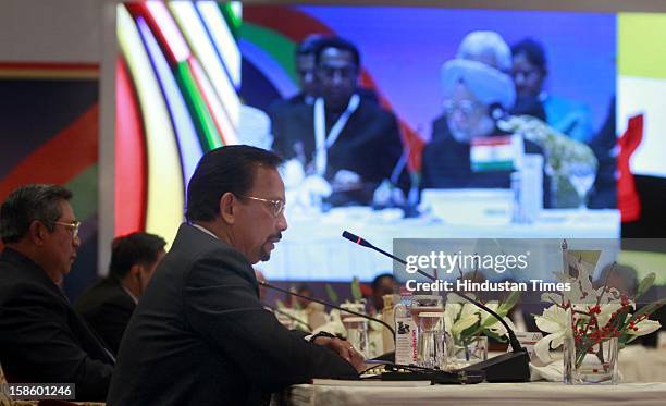 Sultan of Brunei Darussalam Haji Hassanal Bolkiah Mu' izzadin Waddaulah address the plenary session of the ASEAN-India Commemorative Summit on...