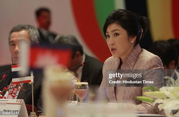 Prime Minister of Thailand Ms. Yingluck Shinawatra address the plenary session of the ASEAN-India Commemorative Summit on December 20, 2012 in New...