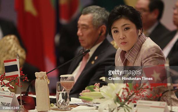 Prime Minister of Thailand Ms. Yingluck Shinawatra address the plenary session of the ASEAN-India Commemorative Summit on December 20, 2012 in New...
