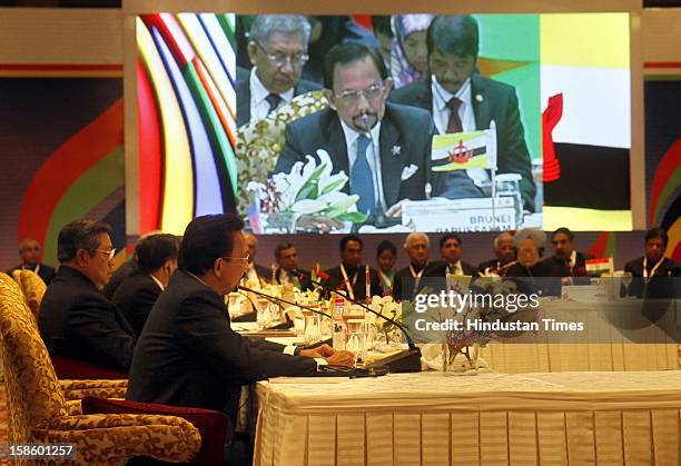 Sultan of Brunei Darussalam Haji Hassanal Bolkiah Mu' izzadin Waddaulah address the plenary session of the ASEAN-India Commemorative Summit on...