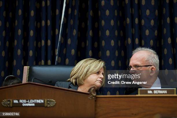 Chairman Rep. Leana Ros-Lehtinen confers with Ranking Member Howard Berman during the House Foreign Affairs Committee on the September 11th attack in...