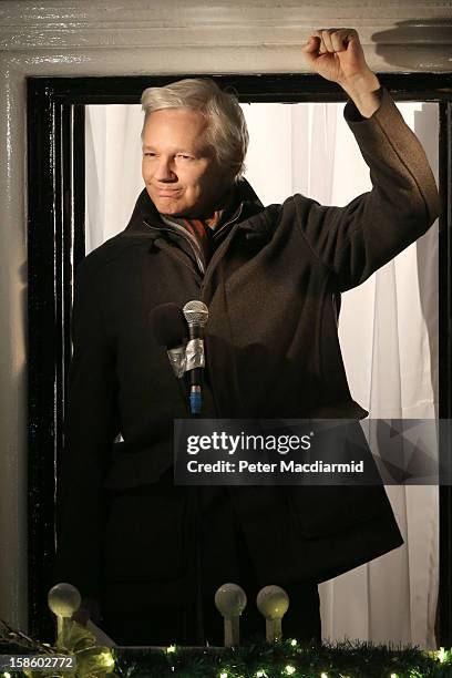 Wikileaks founder Julian Assange speaks from the Ecuadorian Embassy on December 20, 2012 in London, England. Mr Assange has been living in the...