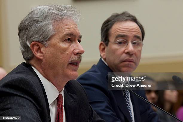 Deputy Secretary of State William Burns and Deputy Secretary of State for Management and Resources Thomas Nides testify during the House Foreign...