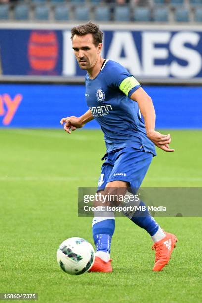 Sven Kums of AA Gent in action with the ball during the UEFA Europa Conference League season 2023 - 2024, second qualifying round, first leg match...