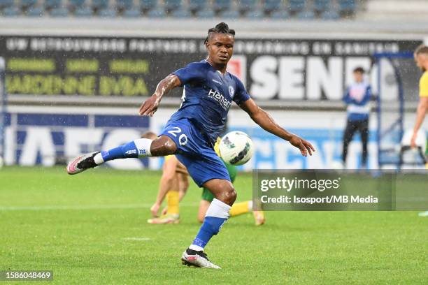 Gift Orban of AA Gent in action with the ball during the UEFA Europa Conference League season 2023 - 2024, second qualifying round, first leg match...