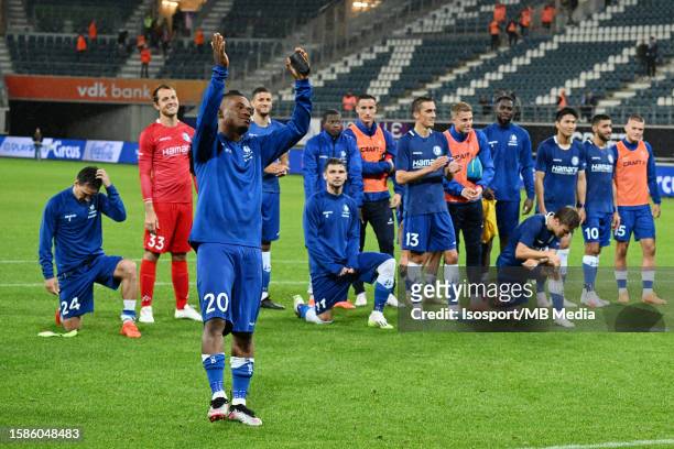 Gift Orban of AA Gent celebrates after the UEFA Europa Conference League season 2023 - 2024, second qualifying round, first leg match between KAA...
