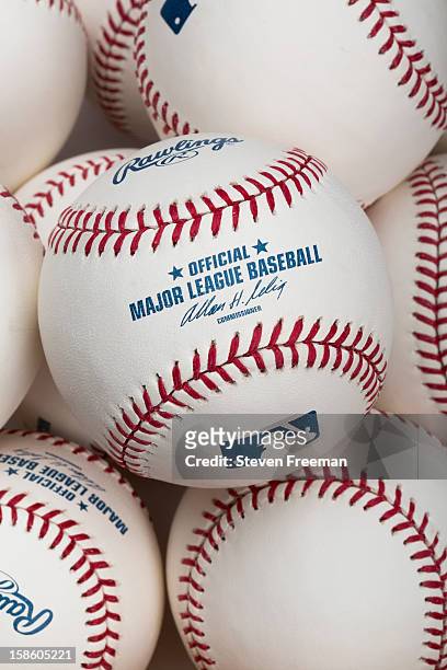 Detail shot of a Rawlings baseball, the Official Ball of Major League Baseball photographed on December 19, 2012 in New York City.