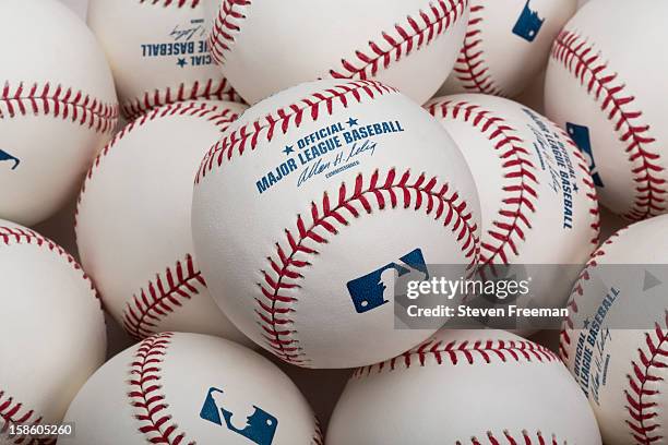 Detail shot of a Rawlings baseball, the Official Ball of Major League Baseball photographed on December 19, 2012 in New York City.