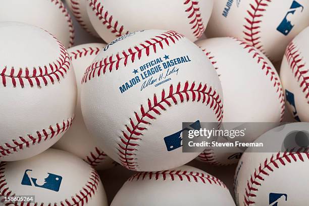 Detail shot of a Rawlings baseball, the Official Ball of Major League Baseball photographed on December 19, 2012 in New York City.