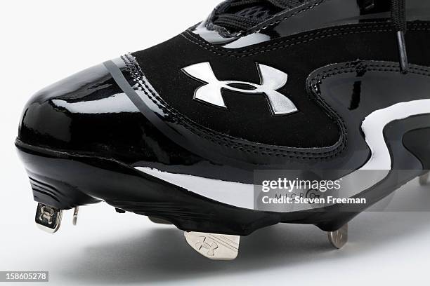 Detail shot of Under Armour cleats, the Official Performance Footwear Supplier Ball of Major League Baseball, photographed on December 19, 2012 in...