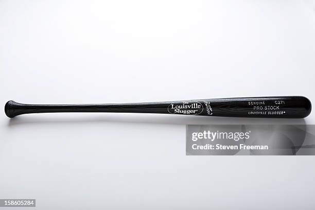 Detail shot of a Louisville Slugger Bat, the Official Bat of Major League Baseball, photographed on December 19, 2012 in New York City.