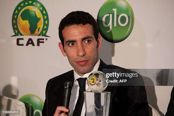 Egypt striker Mohamed Aboutrika attends a press conference after the GLO-CAF African Football Awards on December 20 in Accra, Ghana. Ivorian Yaya...